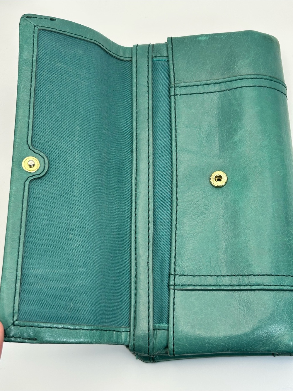 Vintage Fossil Ellis Green Leather Women's Clutch Wallet Multi-slots Zip Snap - Picture 4 of 12